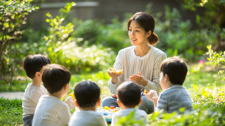 幼儿园老师和孩子玩游戏图片