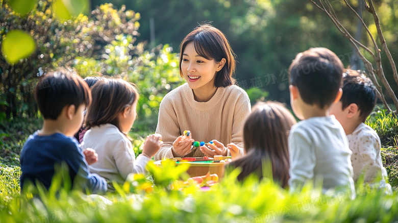 幼儿园老师和孩子玩游戏图片