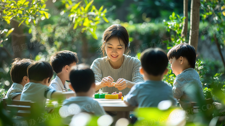 幼儿园老师和孩子玩游戏图片