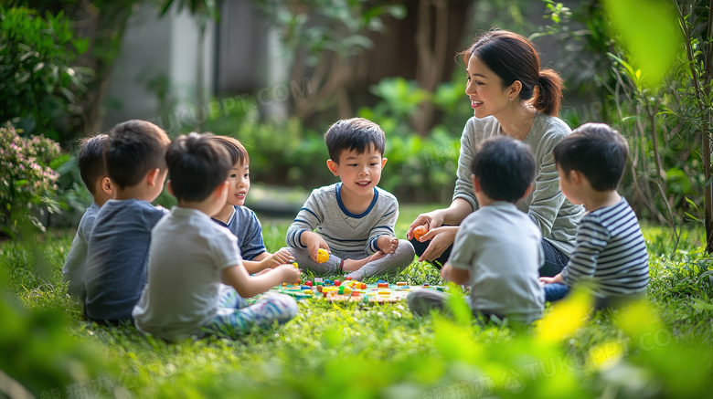 幼儿园老师和孩子玩游戏图片