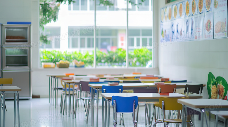 学校学生食堂场景全景图片