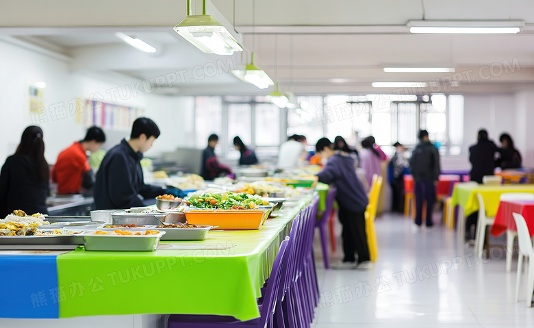 学校学生食堂场景全景图片