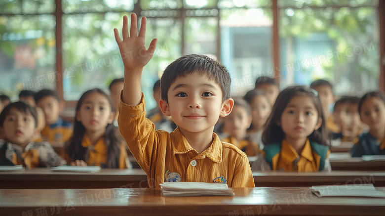 学生上课举手回答问题图片