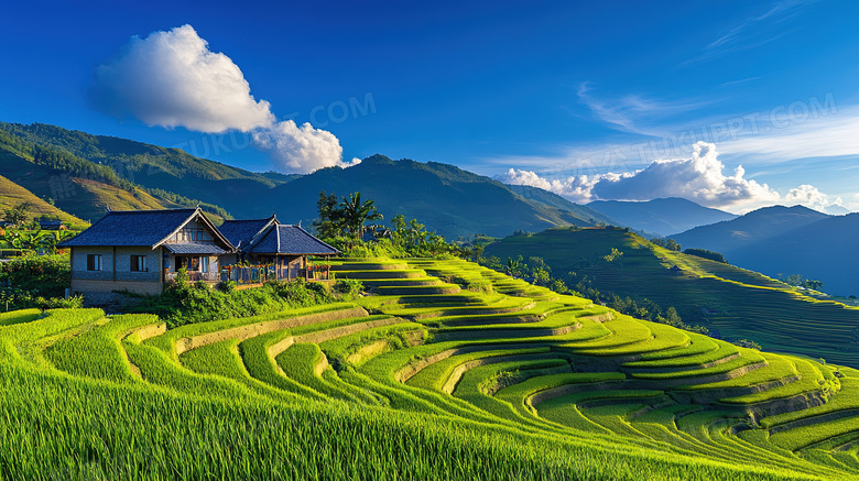 田园风光稻田房屋风景图片