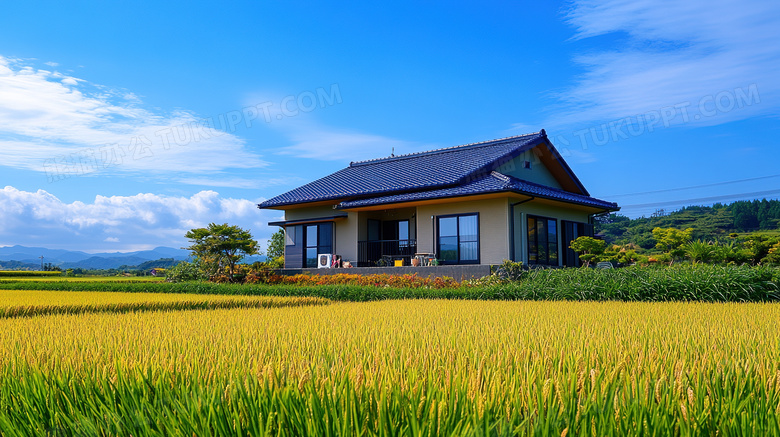 田园风光稻田房屋风景图片