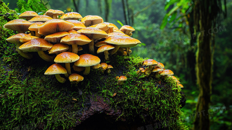 原始森林苔藓蘑菇风景图片