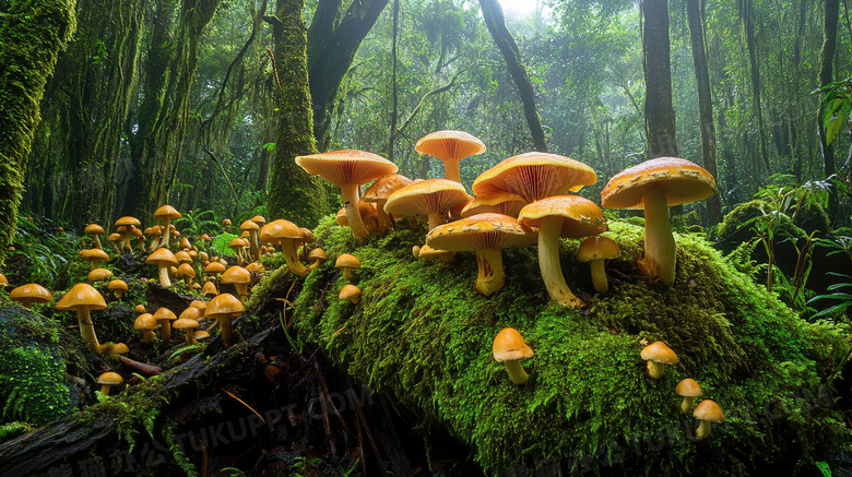 原始森林苔藓蘑菇风景图片