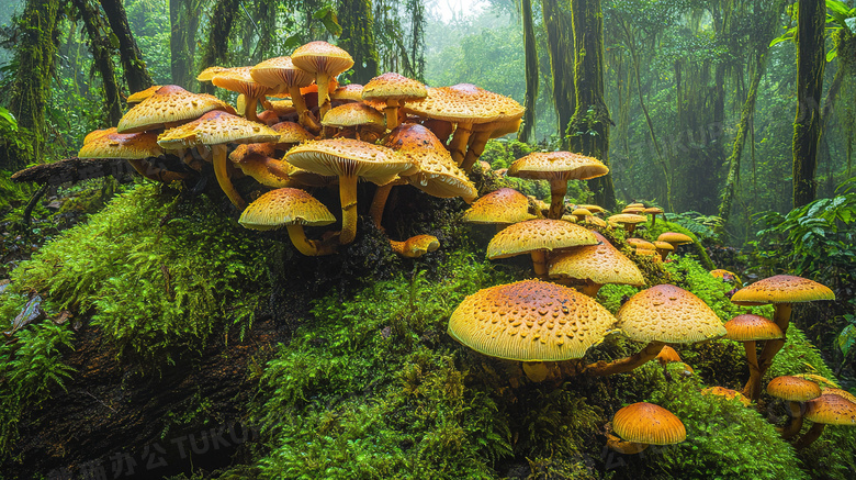 原始森林苔藓蘑菇风景图片