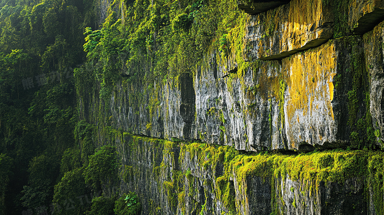 原始森林悬崖峡谷风景图片