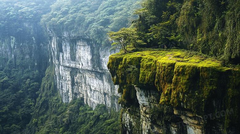 原始森林悬崖峡谷风景图片