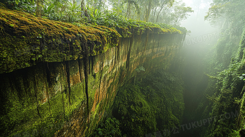 原始森林悬崖峡谷风景图片