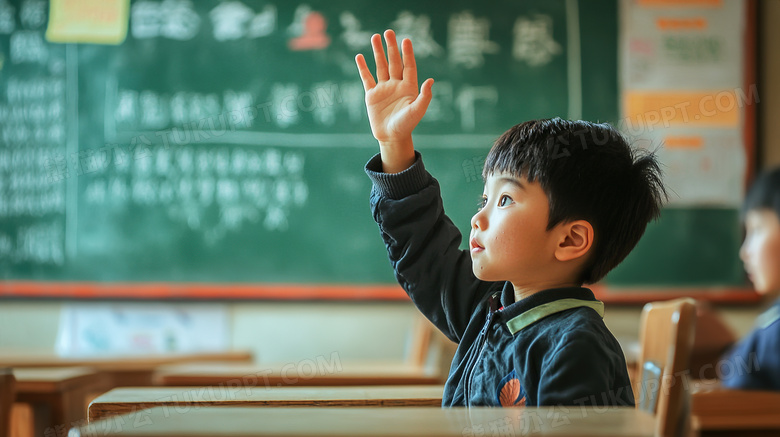 课堂上举手回答问题的学生图片