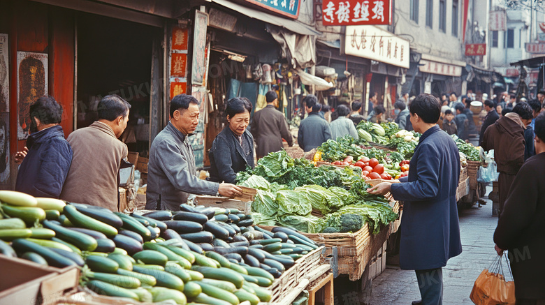 中国早市场景图片