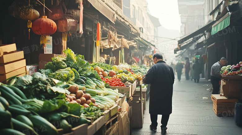 中国早市场景图片