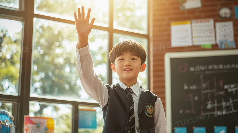 课堂上举手回答问题的学生图片