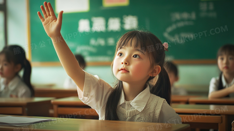 课堂上举手回答问题的学生图片