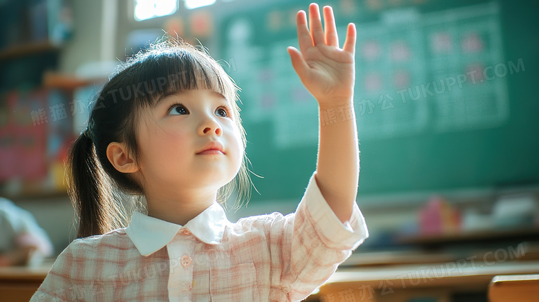 课堂上举手回答问题的学生图片