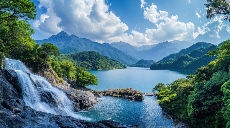 山水瀑布大自然风景图片