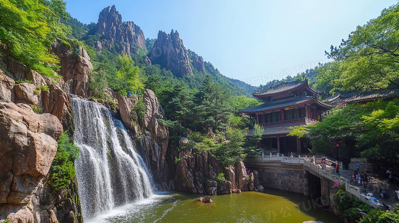 高山流水大自然风景瀑布图片