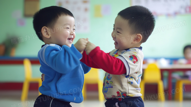 幼儿园内小朋友们互动图片