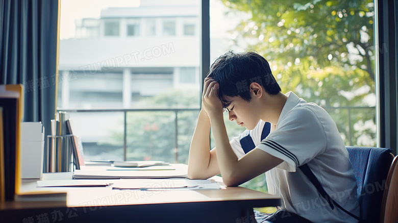 学生郁闷不开心难过的抱着头图片