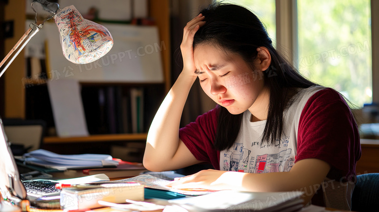 学生郁闷不开心难过的抱着头图片