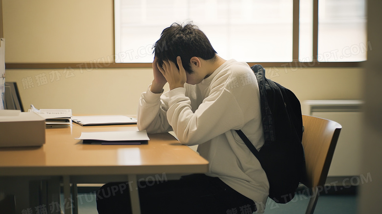 学生郁闷不开心难过的抱着头图片