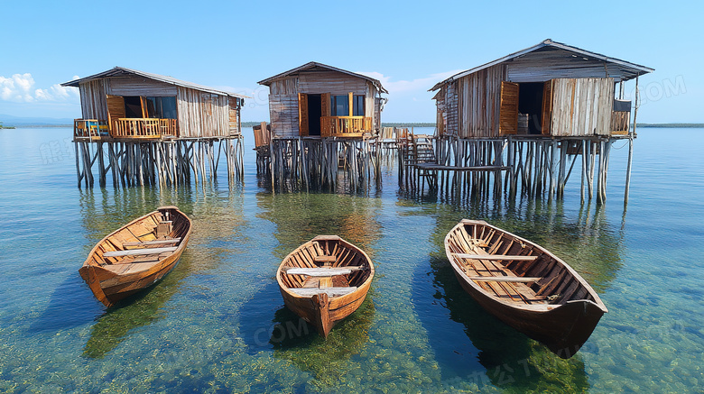 热带地区海上高脚屋图片