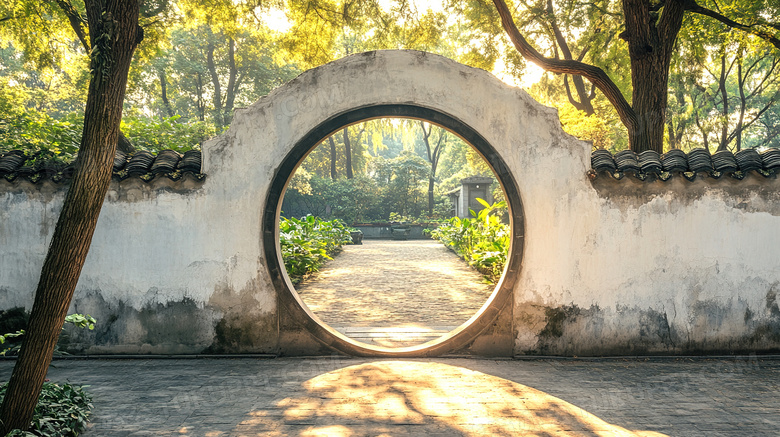 中式园林建筑围墙门洞图片