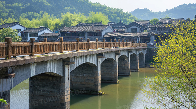 中式建筑古典石桥图片