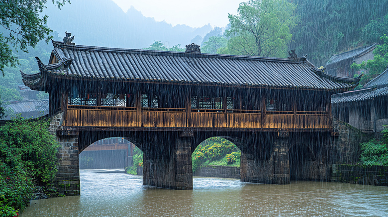 中式建筑古典拱桥桥梁图片