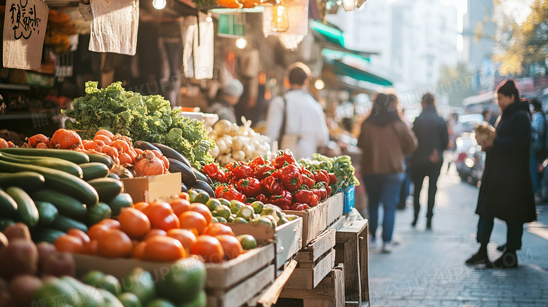 逛早市在菜摊买菜卖水果赶集图片