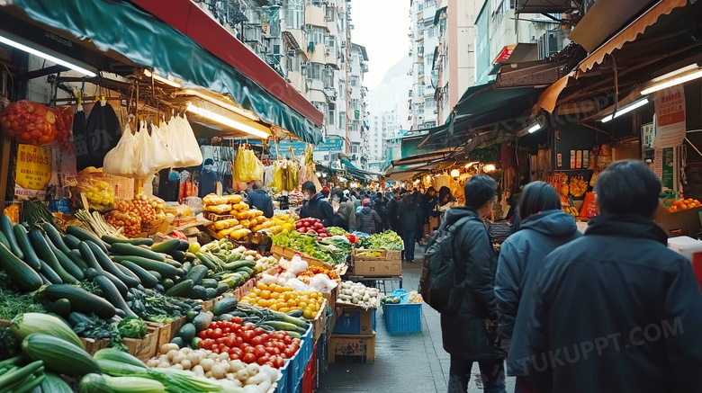 逛早市在菜摊买菜卖水果赶集图片