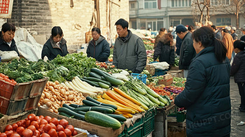 逛早市在菜摊买菜卖水果赶集图片