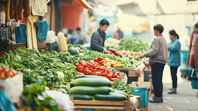 逛早市在菜摊买菜卖水果赶集图片