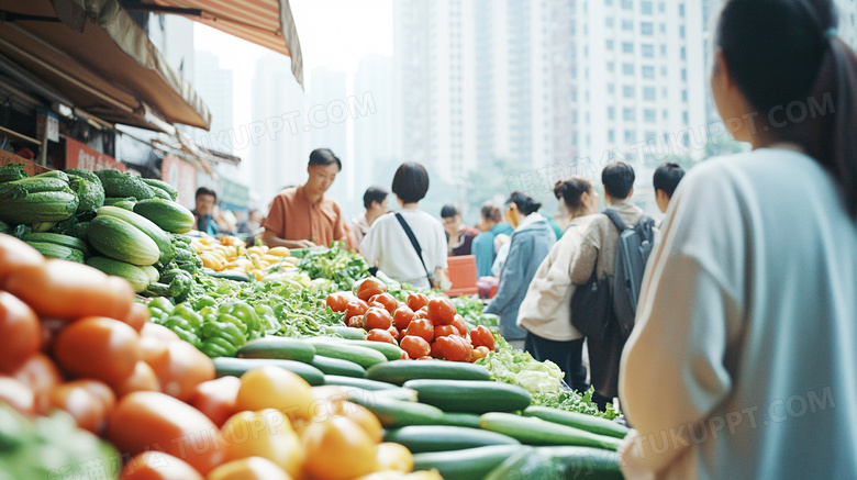 逛早市在菜摊买菜卖水果赶集图片