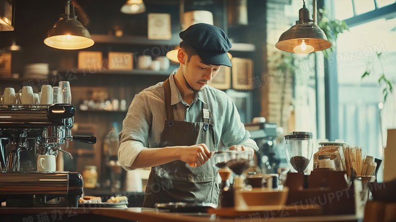 正在冲咖啡的咖啡师图片