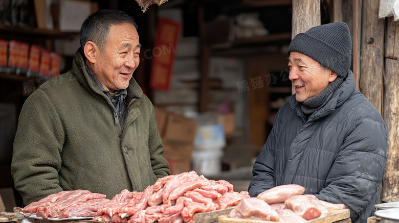 冬季东北早市卖肉的小摊图片