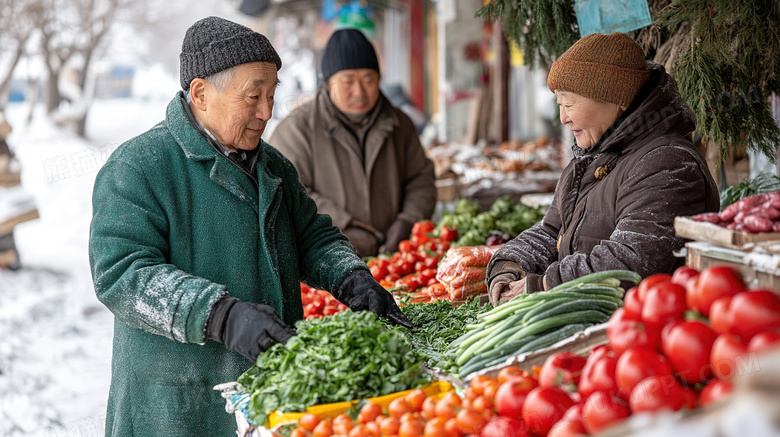 冬季东北早市卖蔬菜的小摊图片