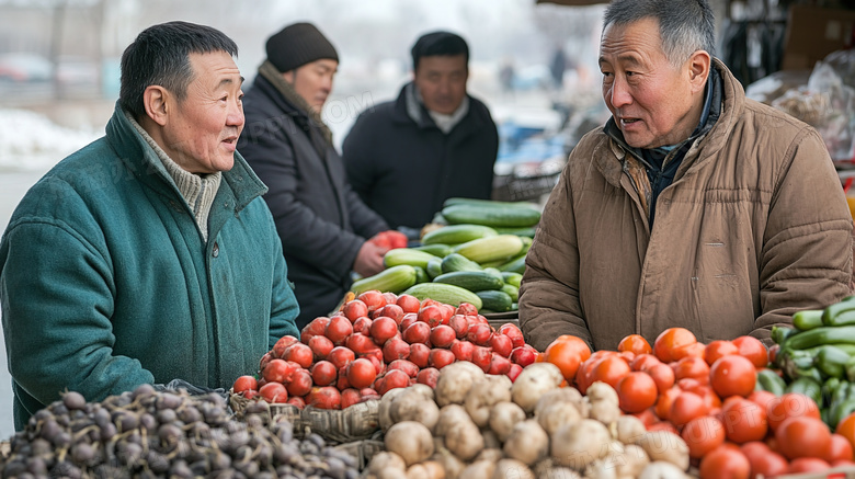 冬季东北早市卖蔬菜的小摊图片