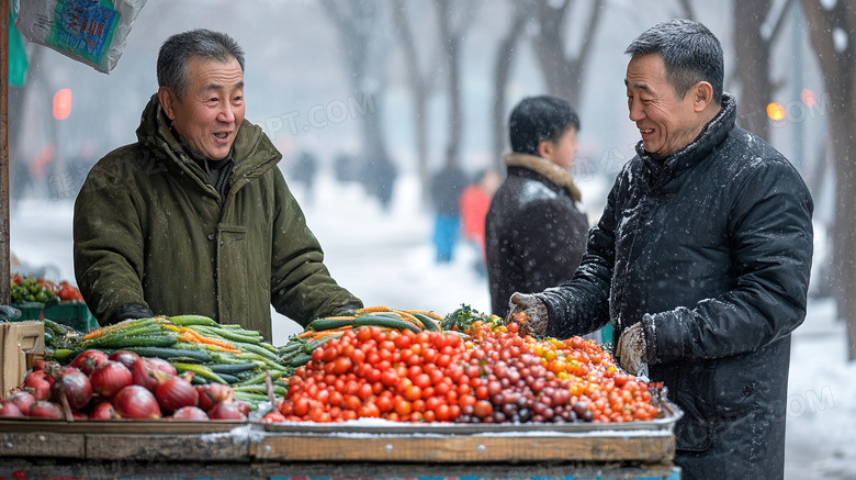 冬季冬天东北早市卖蔬菜的小摊图片