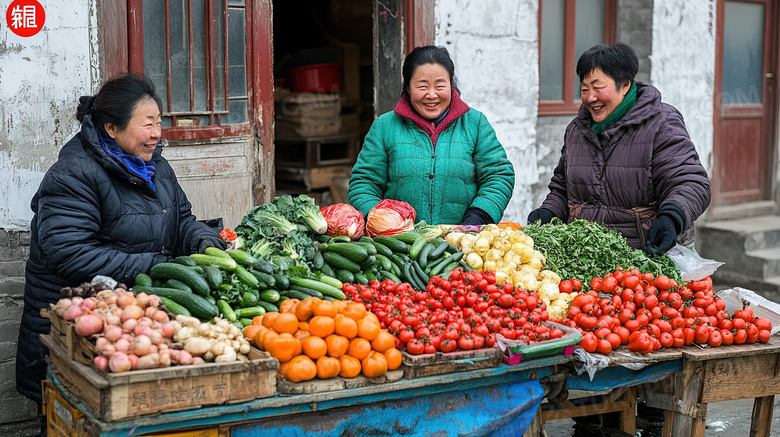 冬季冬天东北早市卖蔬菜的小摊图片