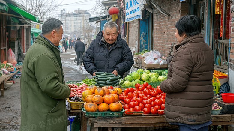 冬季冬天东北早市卖蔬菜的小摊图片