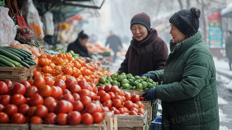 冬季冬天东北早市卖蔬菜的小摊图片