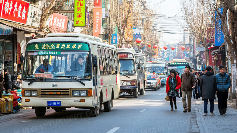 马路上的公交车和出租车图片