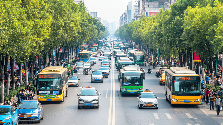 马路上的公交车和出租车图片