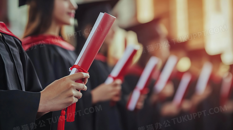 大学毕业生拿着毕业证书手部特写图片