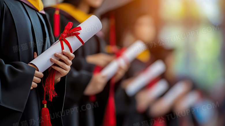 大学毕业生拿着毕业证书手部特写图片