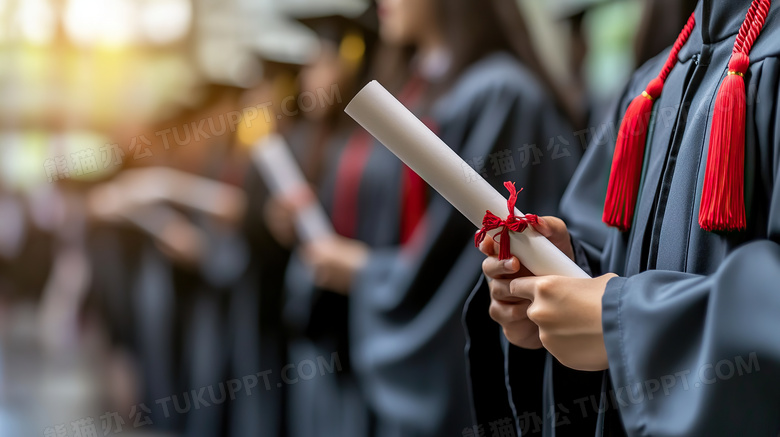 大学毕业生拿着毕业证书手部特写图片