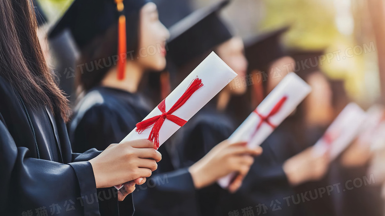 大学毕业生拿着毕业证书手部特写图片